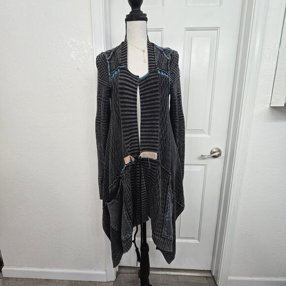 Free People WashedOut Oversize Drape Cardigan Gray S Boho ArtsyLayer Hippie Cozy - Picture 3 of 10